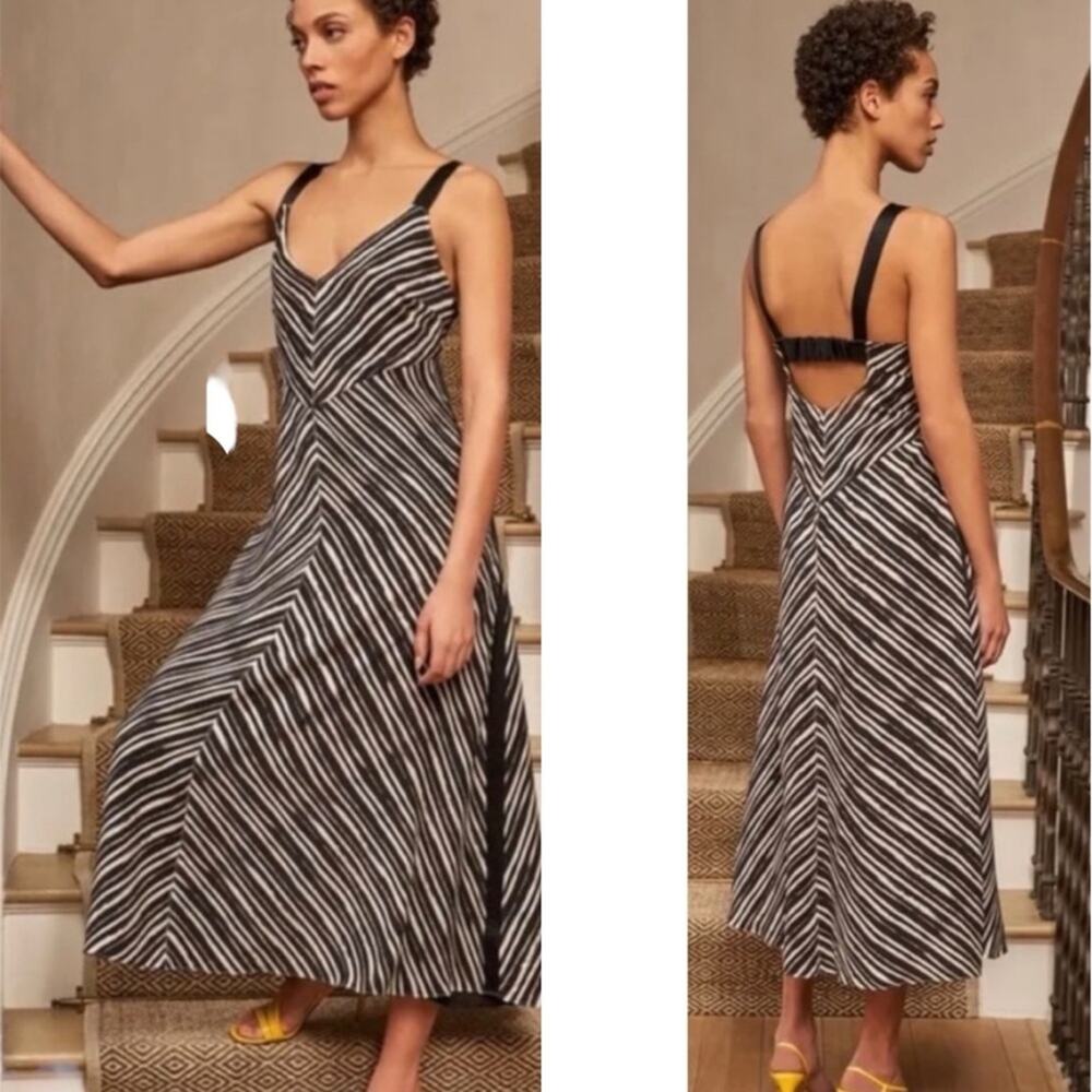 LA LIGNE Eva stripe silk dress midi sz S black white
